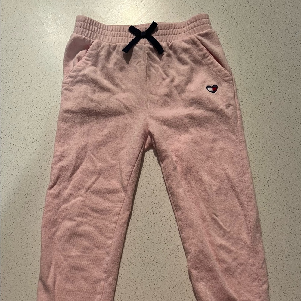 Tommy Hilfiger joggers size 5 with embroidered logo on front pocket and blue bow